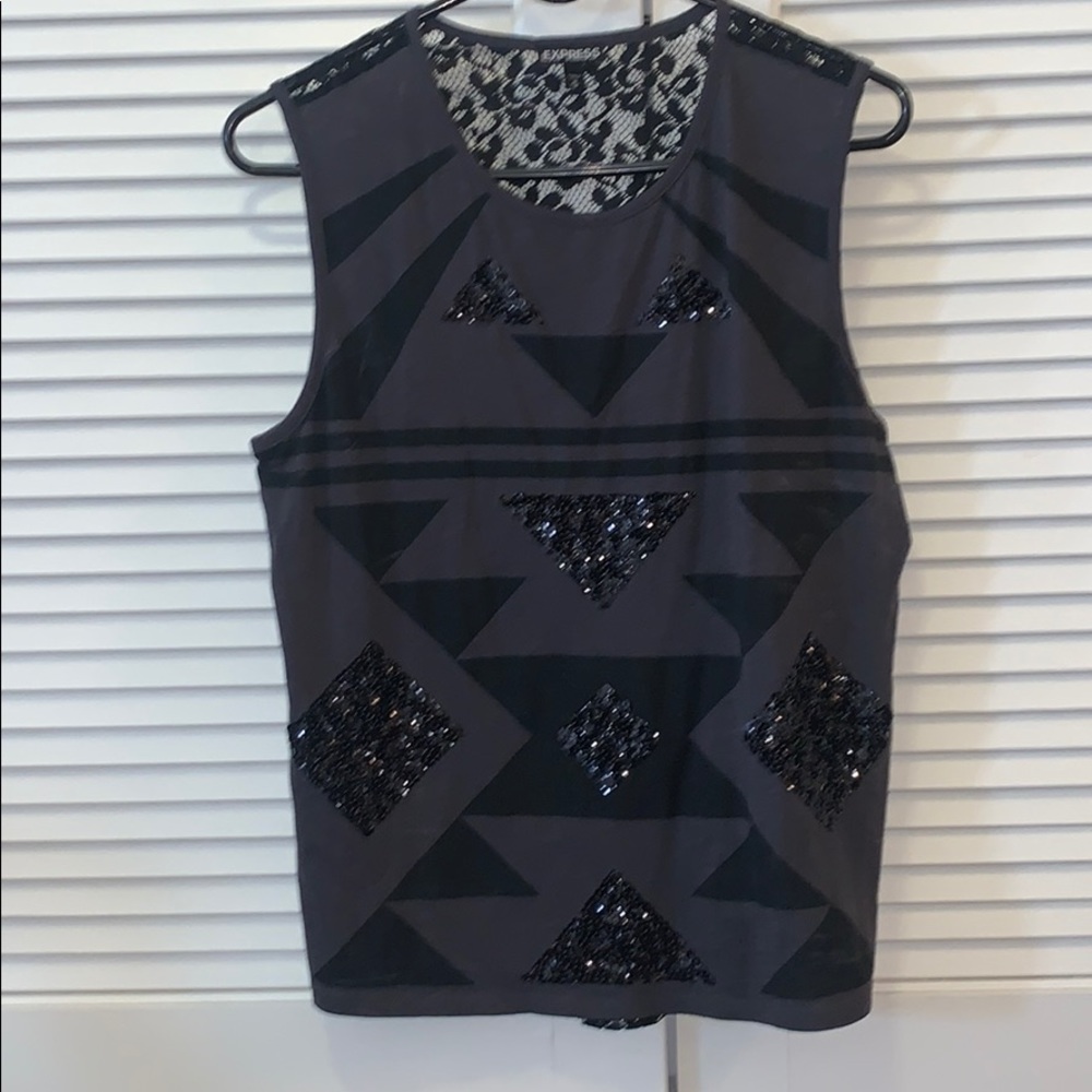 Express Sequin and Lace Geometric Tank Top